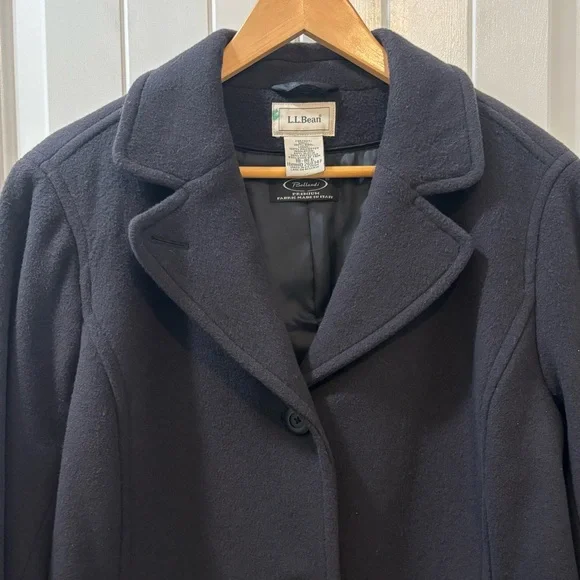 LL Bean x Bellandi 100% Wool Long Coat Size 18 Regular Navy - Picture 2 of 6